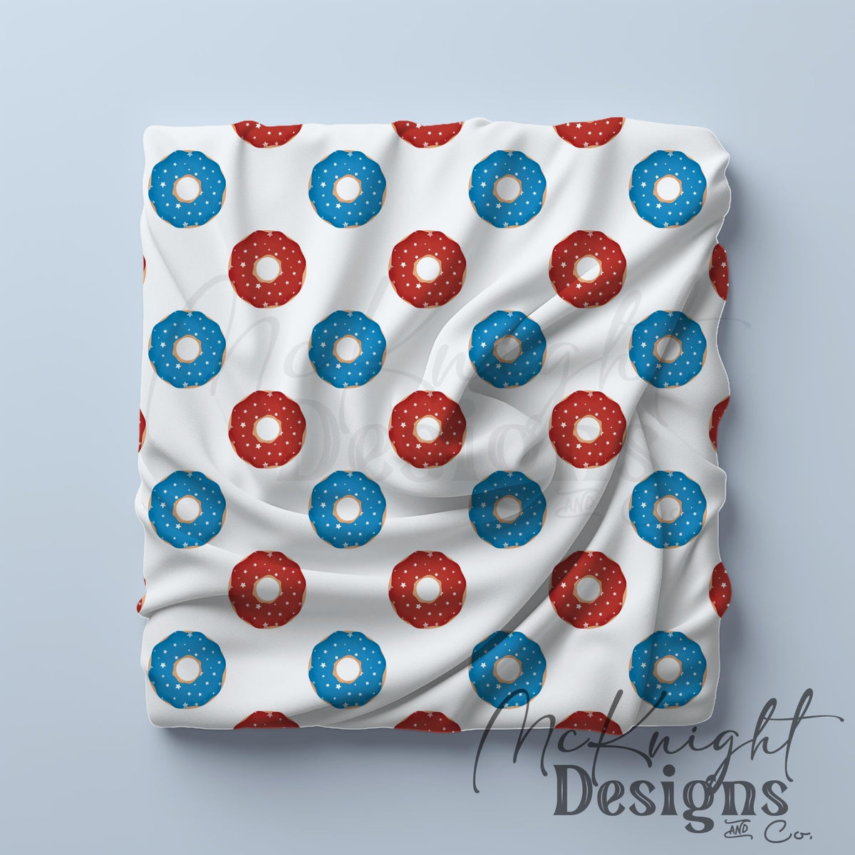 Patriotic Donut Seamless Pattern – Red & Blue 4th of July PNG McKnight Designs & Co Seamless Pattern File