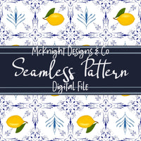 Amalfi Lemon Seamless Pattern – Blue Tile Citrus Design, Mediterranean Summer Print McKnight Designs & Co Seamless Pattern File