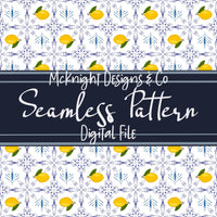 Amalfi Lemon Seamless Pattern – Blue Tile Citrus Design, Mediterranean Summer Print McKnight Designs & Co Seamless Pattern File