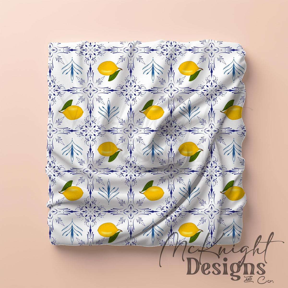 Amalfi Lemon Seamless Pattern – Blue Tile Citrus Design, Mediterranean Summer Print McKnight Designs & Co Seamless Pattern File