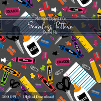 Back to School Seamless Pattern Bundle – Crayons, Glue, Scissors, Supplies McKnight Designs & Co Seamless Pattern File Gray