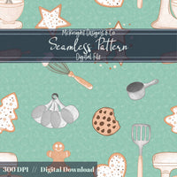 Holiday Baking Seamless Pattern PNG – Gingerbread, Cookies & Cozy Kitchen Tools McKnight Designs & Co Seamless Pattern File