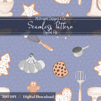 Holiday Baking Seamless Pattern PNG – Gingerbread, Cookies & Cozy Kitchen Tools McKnight Designs & Co Seamless Pattern File