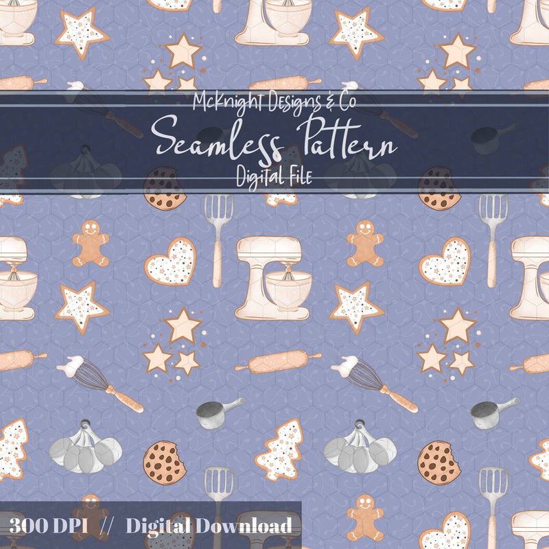 Holiday Baking Seamless Pattern PNG – Gingerbread, Cookies & Cozy Kitchen Tools McKnight Designs & Co Seamless Pattern File