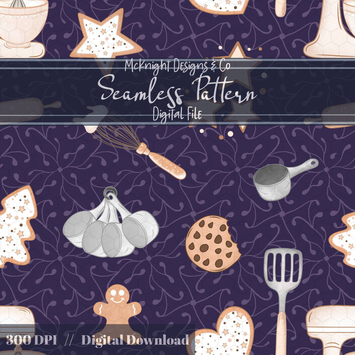 Holiday Baking Seamless Pattern PNG – Gingerbread, Cookies & Cozy Kitchen Tools McKnight Designs & Co Seamless Pattern File