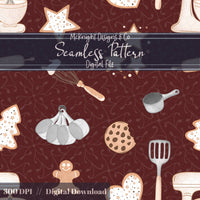 Holiday Baking Seamless Pattern PNG – Gingerbread, Cookies & Cozy Kitchen Tools McKnight Designs & Co Seamless Pattern File