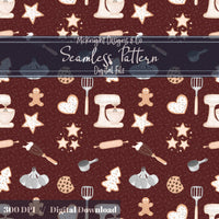 Holiday Baking Seamless Pattern PNG – Gingerbread, Cookies & Cozy Kitchen Tools McKnight Designs & Co Seamless Pattern File