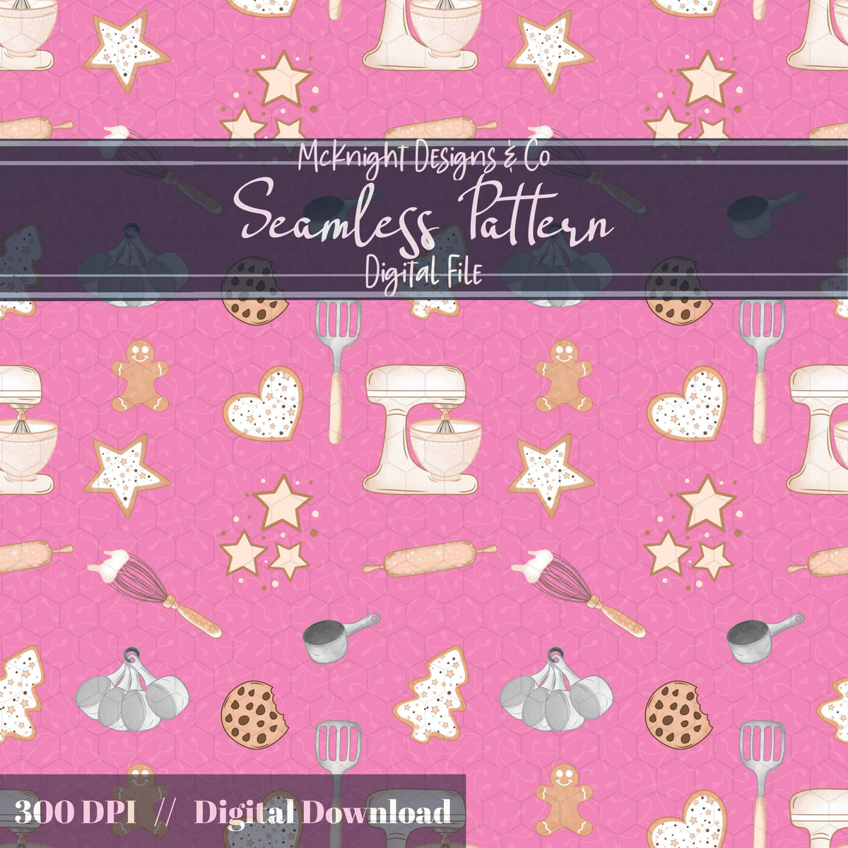 Holiday Baking Seamless Pattern PNG – Gingerbread, Cookies & Cozy Kitchen Tools McKnight Designs & Co Seamless Pattern File