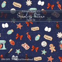 Holiday Baking Seamless Pattern Bundle – Christmas Cookies, Baking Tools, Gingerbread, Retro Kitchen McKnight Designs & Co Seamless Pattern File Blue