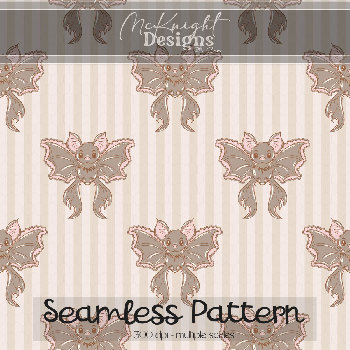 Coquette Bat Bow Stripe Seamless Pattern PNG McKnight Designs & Co Seamless Pattern File