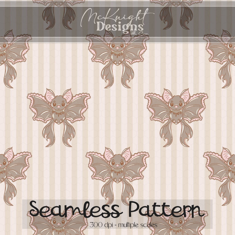 Coquette Bat Bow Stripe Seamless Pattern PNG McKnight Designs & Co Seamless Pattern File