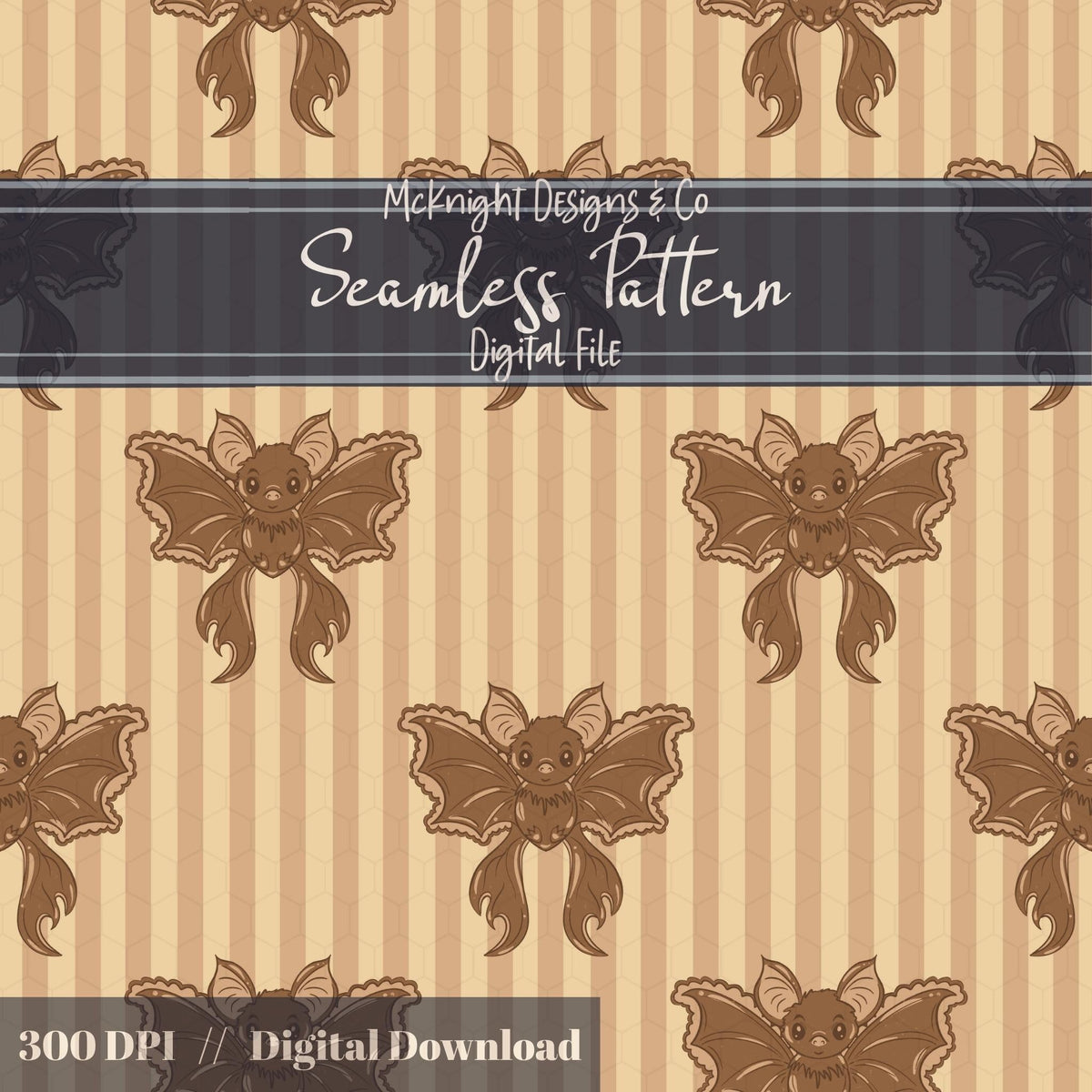 Coquette Bat Bow Stripe Seamless Pattern PNG McKnight Designs & Co Seamless Pattern File