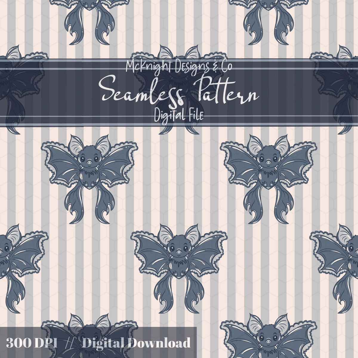 Coquette Bat Bow Stripe Seamless Pattern PNG McKnight Designs & Co Seamless Pattern File