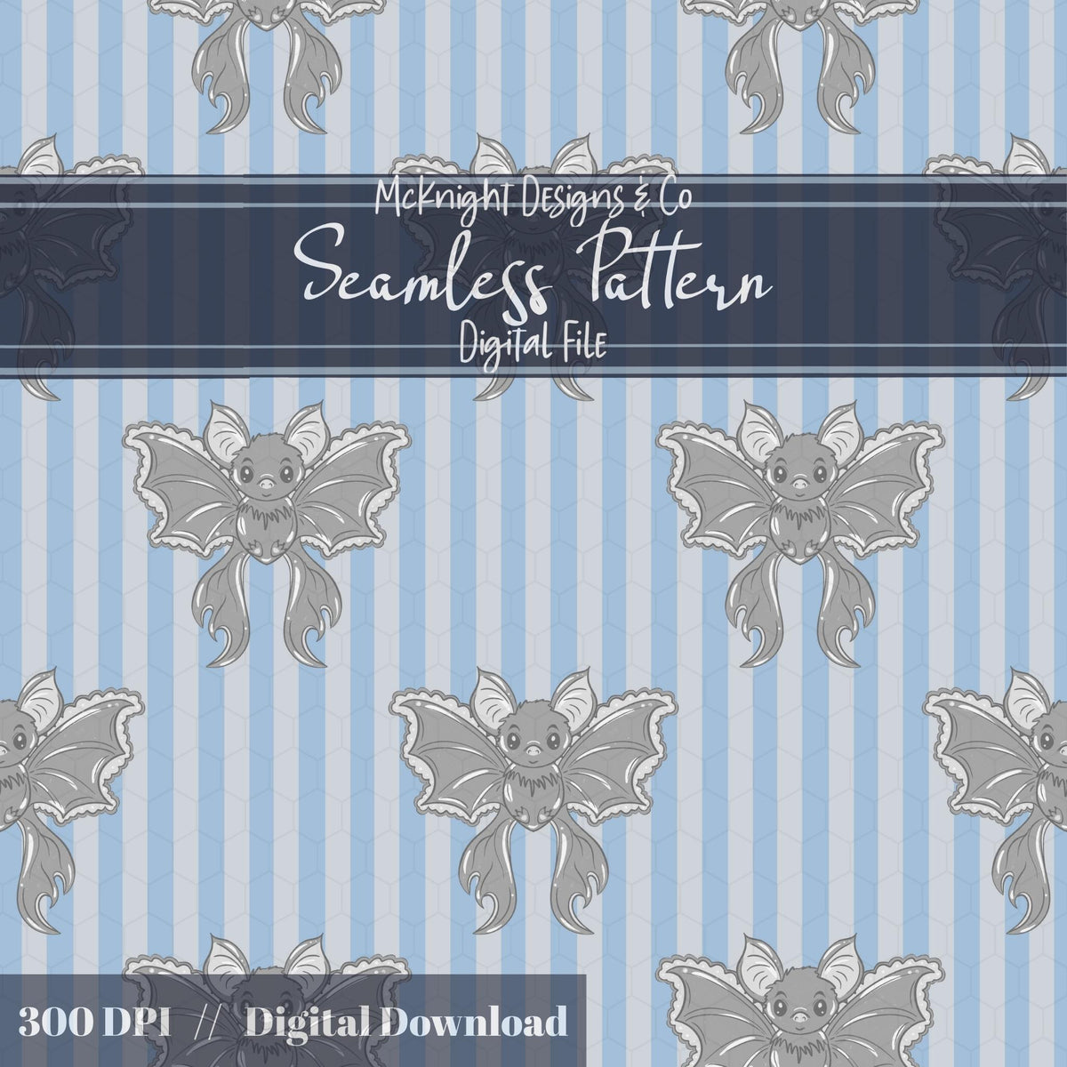 Coquette Bat Bow Stripe Seamless Pattern PNG McKnight Designs & Co Seamless Pattern File
