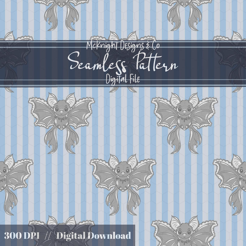 Coquette Bat Bow Stripe Seamless Pattern PNG McKnight Designs & Co Seamless Pattern File