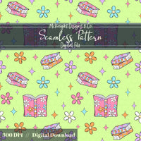 Bookish Daisy Seamless Pattern – Retro 90s Floral Book Lover Design McKnight Designs & Co Seamless Pattern File