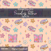 Bookish Daisy Seamless Pattern – Retro 90s Floral Book Lover Design McKnight Designs & Co Seamless Pattern File