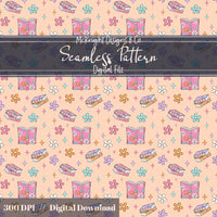 Bookish Daisy Seamless Pattern – Retro 90s Floral Book Lover Design McKnight Designs & Co Seamless Pattern File