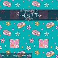 Bookish Daisy Seamless Pattern – Retro 90s Floral Book Lover Design McKnight Designs & Co Seamless Pattern File