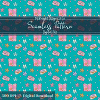 Bookish Daisy Seamless Pattern – Retro 90s Floral Book Lover Design McKnight Designs & Co Seamless Pattern File