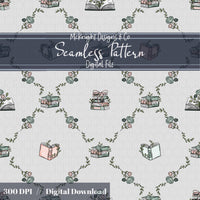 Bookish Seamless Pattern | Vintage Books & Floral Garland Repeat | Cottagecore Academia McKnight Designs & Co Seamless Pattern File