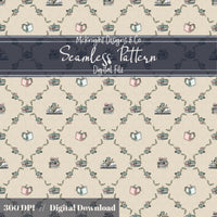 Bookish Seamless Pattern | Vintage Books & Floral Garland Repeat | Cottagecore Academia McKnight Designs & Co Seamless Pattern File
