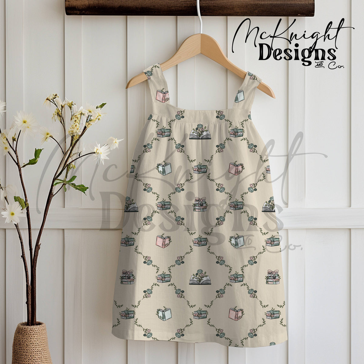 Bookish Seamless Pattern | Vintage Books & Floral Garland Repeat | Cottagecore Academia McKnight Designs & Co Seamless Pattern File