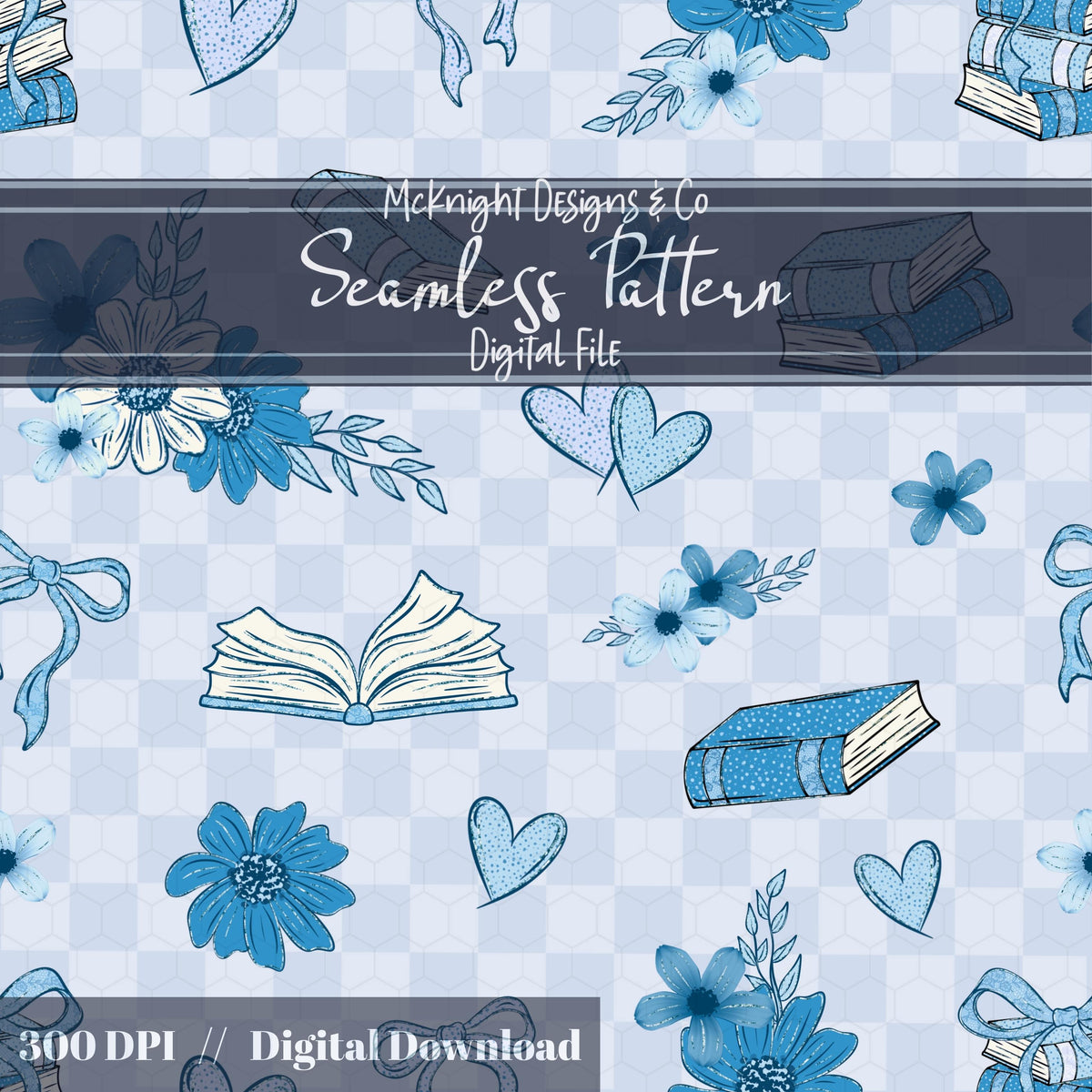 Bookish Love Seamless Pattern | Vintage Books Hearts & Florals | Cozy Romantic Digital Paper - McKnight Designs & Co