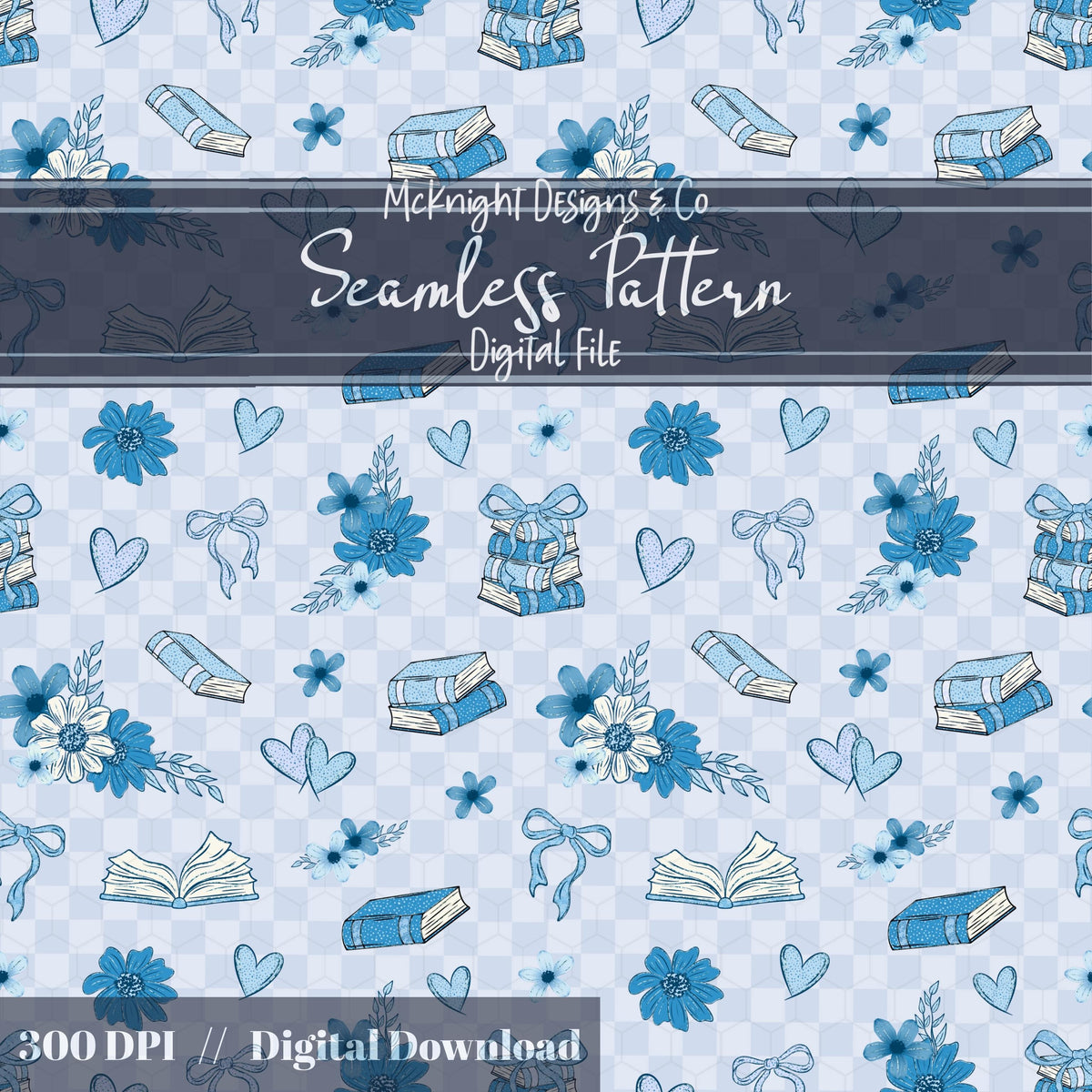 Bookish Love Seamless Pattern | Vintage Books Hearts & Florals | Cozy Romantic Digital Paper - McKnight Designs & Co