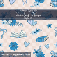 Bookish Love Seamless Pattern | Vintage Books Hearts & Florals | Cozy Romantic Digital Paper - McKnight Designs & Co