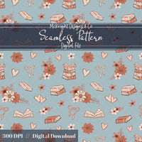 Bookish Love Seamless Pattern | Vintage Books Hearts & Florals | Cozy Romantic Digital Paper - McKnight Designs & Co