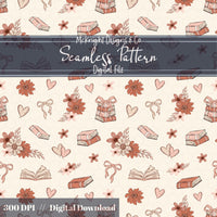 Bookish Love Seamless Pattern | Vintage Books Hearts & Florals | Cozy Romantic Digital Paper - McKnight Designs & Co