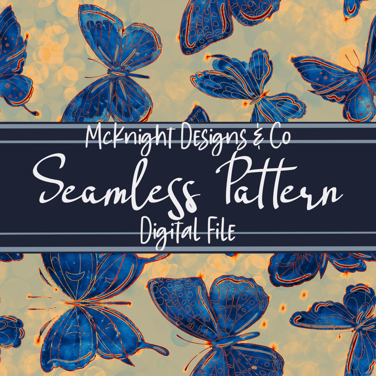 Hand-Drawn Watercolor Butterfly Seamless Pattern McKnight Designs & Co Seamless Pattern File