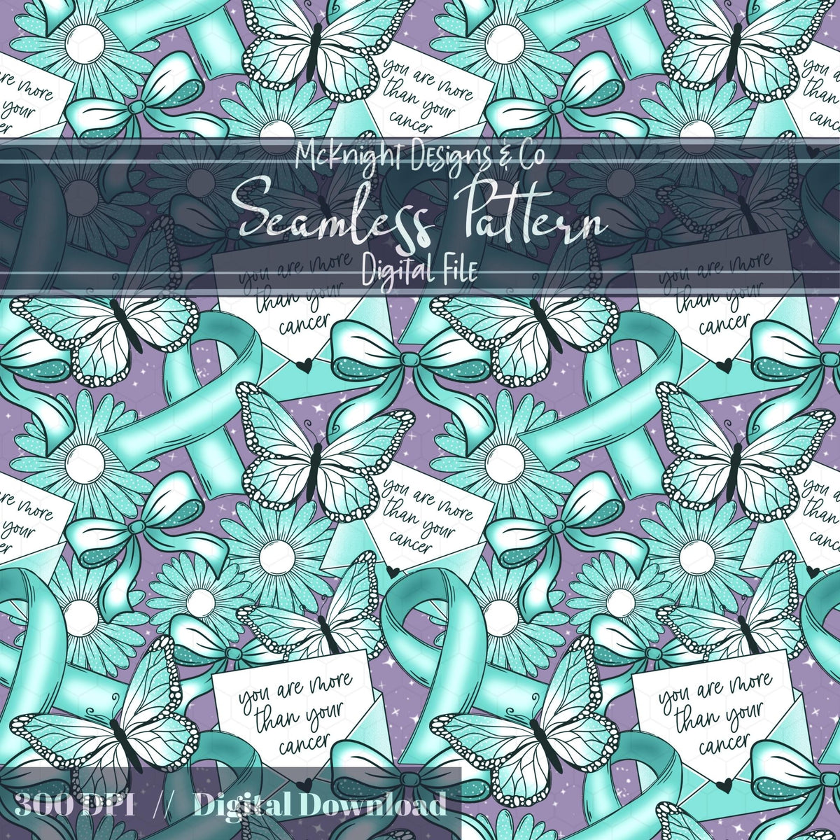 Awareness Ribbon Seamless Pattern – Support & Encouragement PNG McKnight Designs & Co Seamless Pattern File