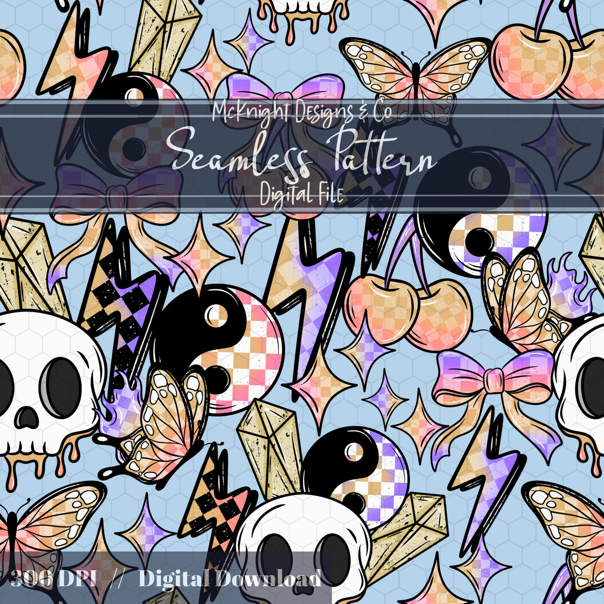 Rock Girly Pastel Punk Checkerboard Seamless Pattern McKnight Designs & Co Seamless Pattern File