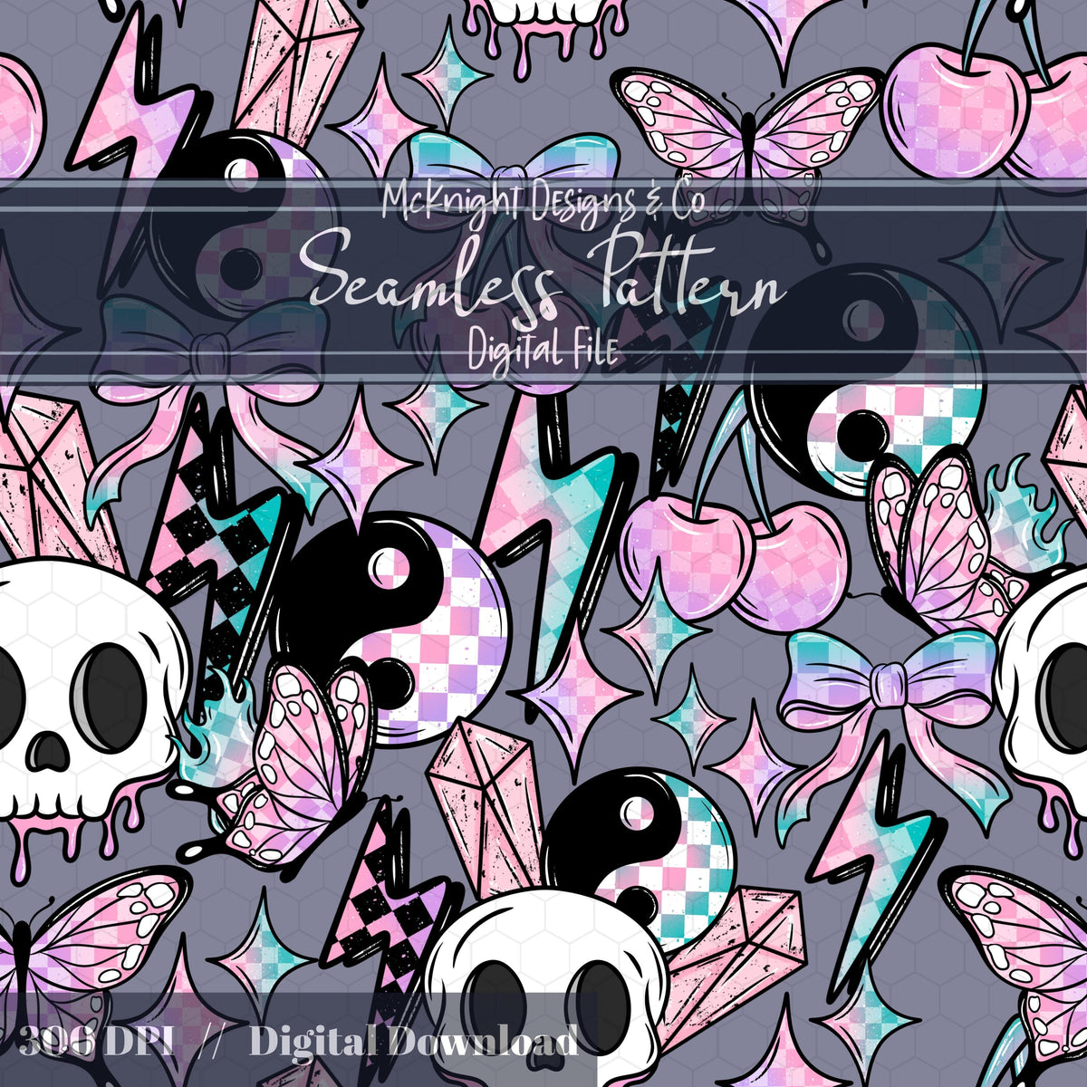 Rock Girly Pastel Punk Checkerboard Seamless Pattern McKnight Designs & Co Seamless Pattern File