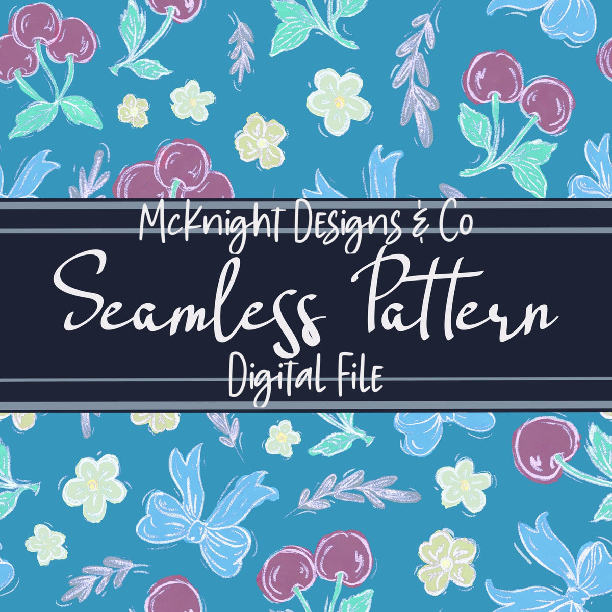 Cherry Bow Coquette Seamless Pattern – Hand-Drawn Aesthetic PNG McKnight Designs & Co Seamless Pattern File
