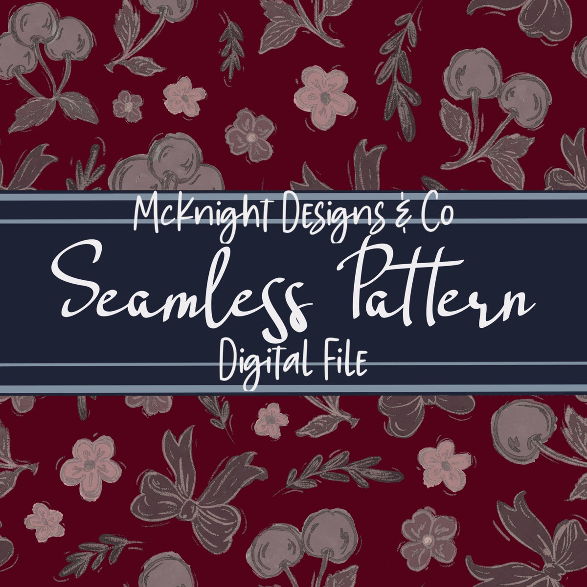 Cherry Bow Coquette Seamless Pattern – Hand-Drawn Aesthetic PNG McKnight Designs & Co Seamless Pattern File