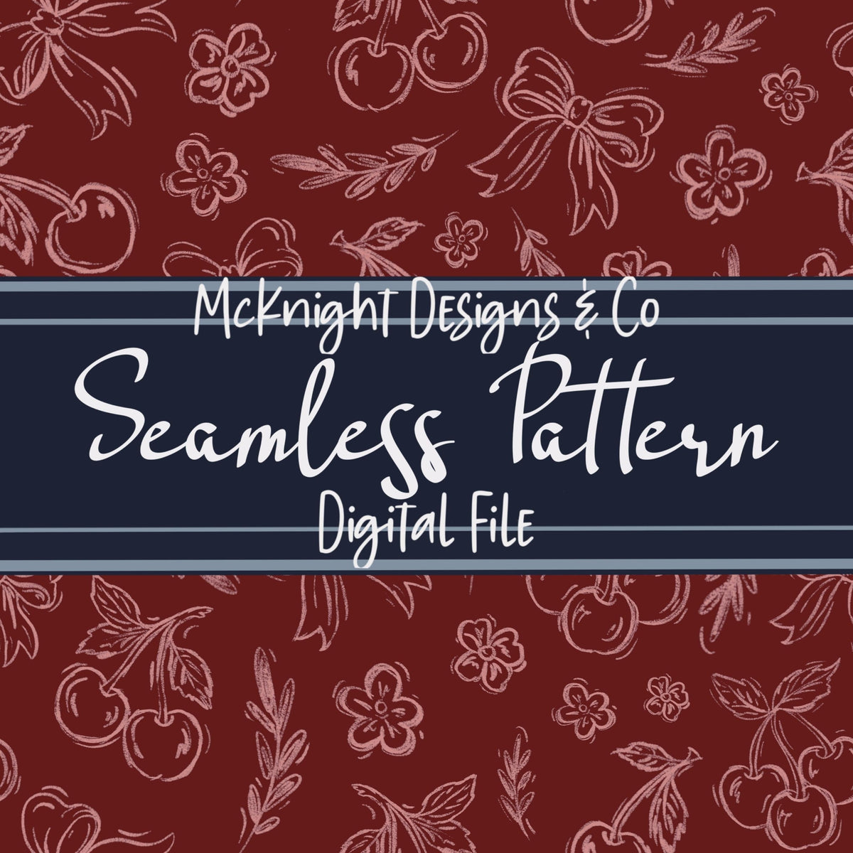 Cherry Bow Coquette Seamless Pattern – Hand-Drawn Aesthetic PNG McKnight Designs & Co Seamless Pattern File