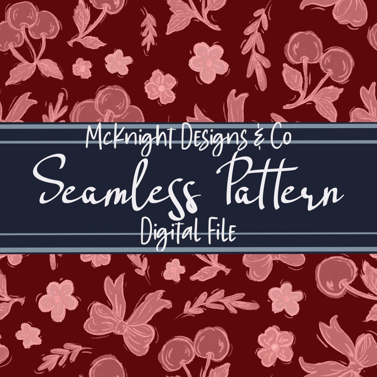 Cherry Bow Coquette Seamless Pattern – Hand-Drawn Aesthetic PNG McKnight Designs & Co Seamless Pattern File