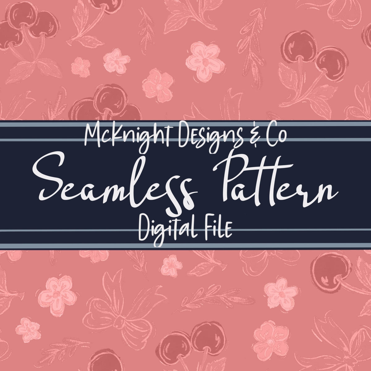 Cherry Bow Coquette Seamless Pattern – Hand-Drawn Aesthetic PNG McKnight Designs & Co Seamless Pattern File