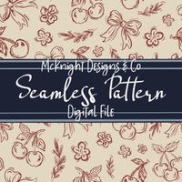 Cherry Bow Coquette Seamless Pattern – Hand-Drawn Aesthetic PNG McKnight Designs & Co Seamless Pattern File