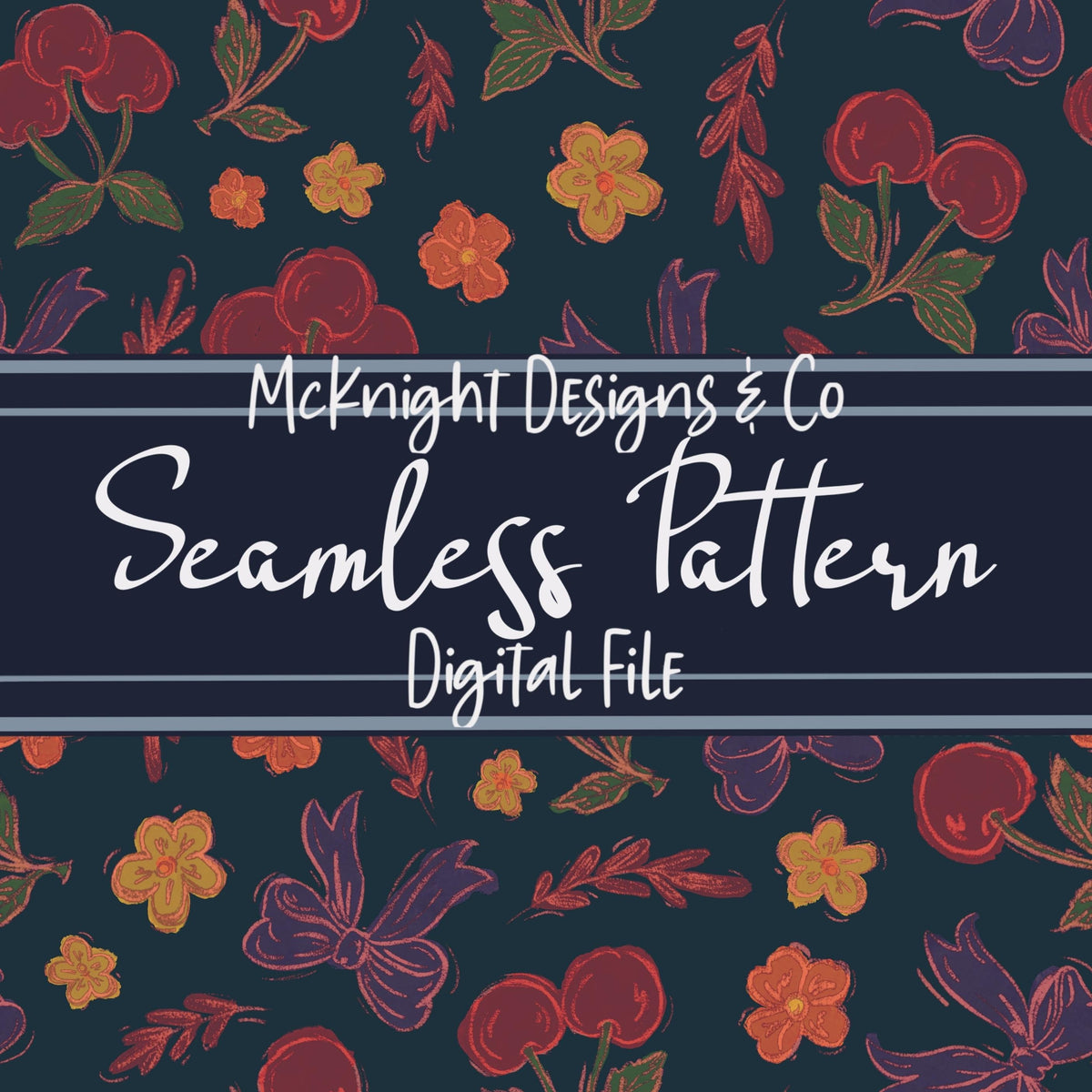 Cherry Bow Coquette Seamless Pattern – Hand-Drawn Aesthetic PNG McKnight Designs & Co Seamless Pattern File