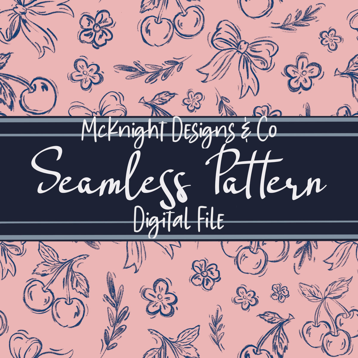 Cherry Bow Coquette Seamless Pattern – Hand-Drawn Aesthetic PNG McKnight Designs & Co Seamless Pattern File
