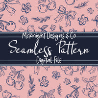 Cherry Bow Coquette Seamless Pattern – Hand-Drawn Aesthetic PNG McKnight Designs & Co Seamless Pattern File