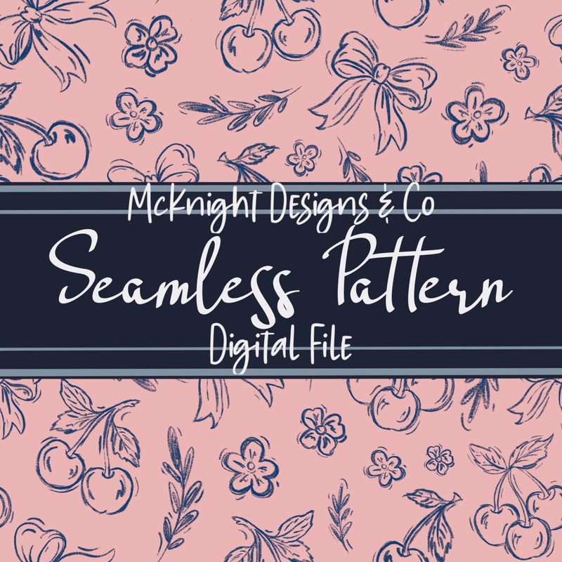 Cherry Bow Coquette Seamless Pattern – Hand-Drawn Aesthetic PNG McKnight Designs & Co Seamless Pattern File