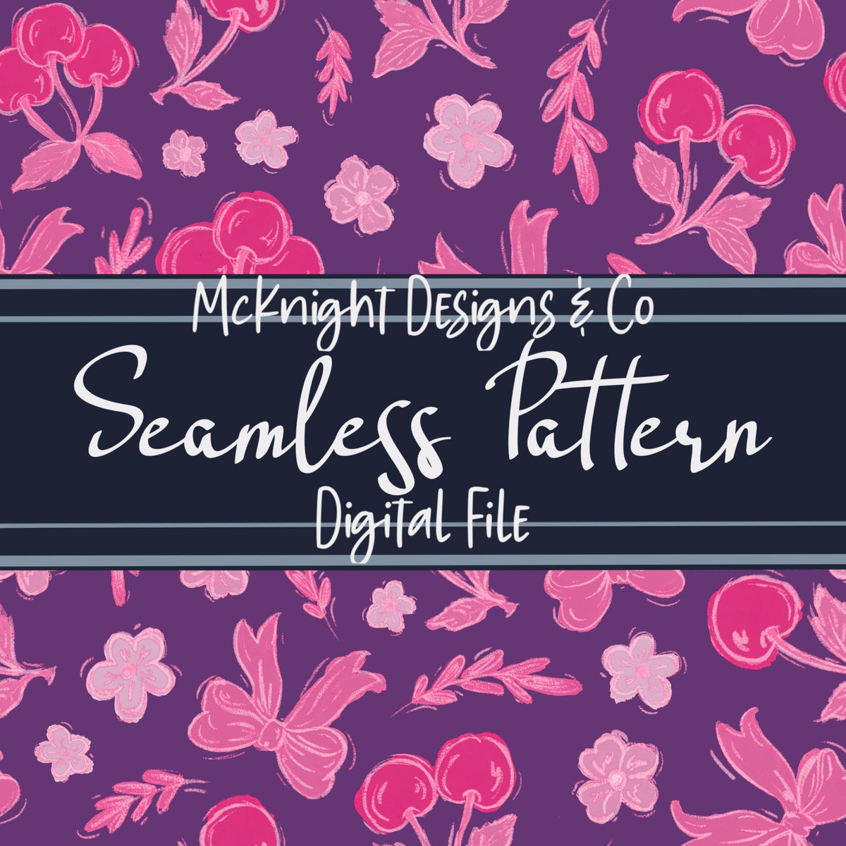 Cherry Bow Coquette Seamless Pattern – Hand-Drawn Aesthetic PNG McKnight Designs & Co Seamless Pattern File