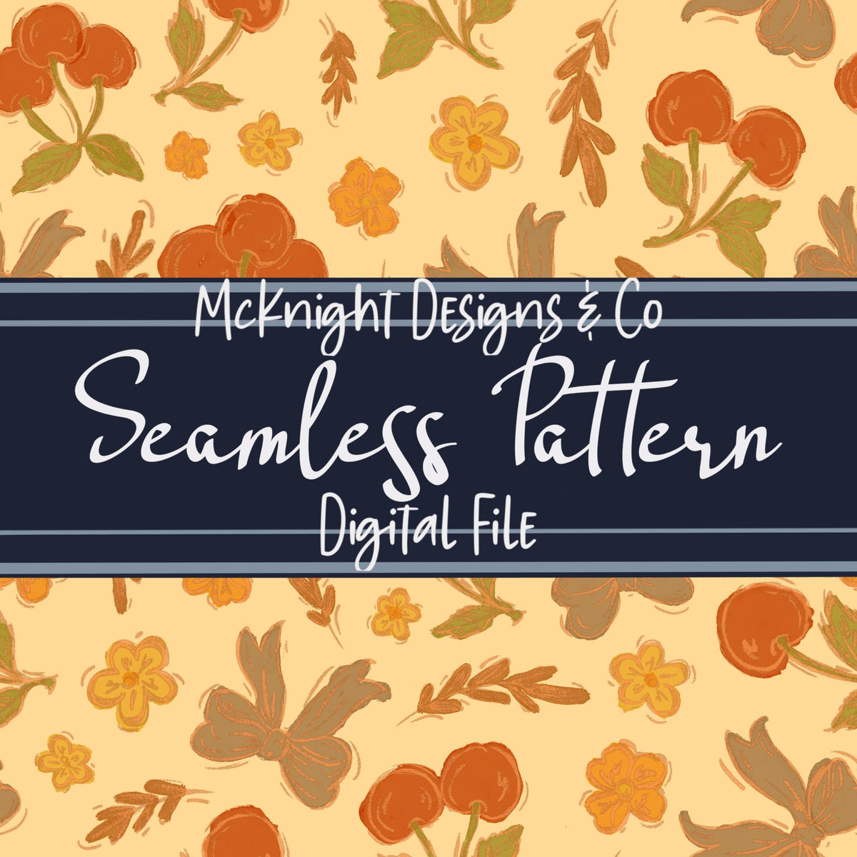 Cherry Bow Coquette Seamless Pattern – Hand-Drawn Aesthetic PNG McKnight Designs & Co Seamless Pattern File
