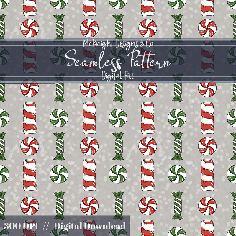 Holiday Candy Seamless Pattern - Christmas Peppermint Candy McKnight Designs & Co Seamless Pattern File