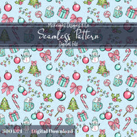 Pastel Christmas Seamless Pattern – Holiday Candy Cane, Bow & Ornament McKnight Designs & Co Seamless Pattern File